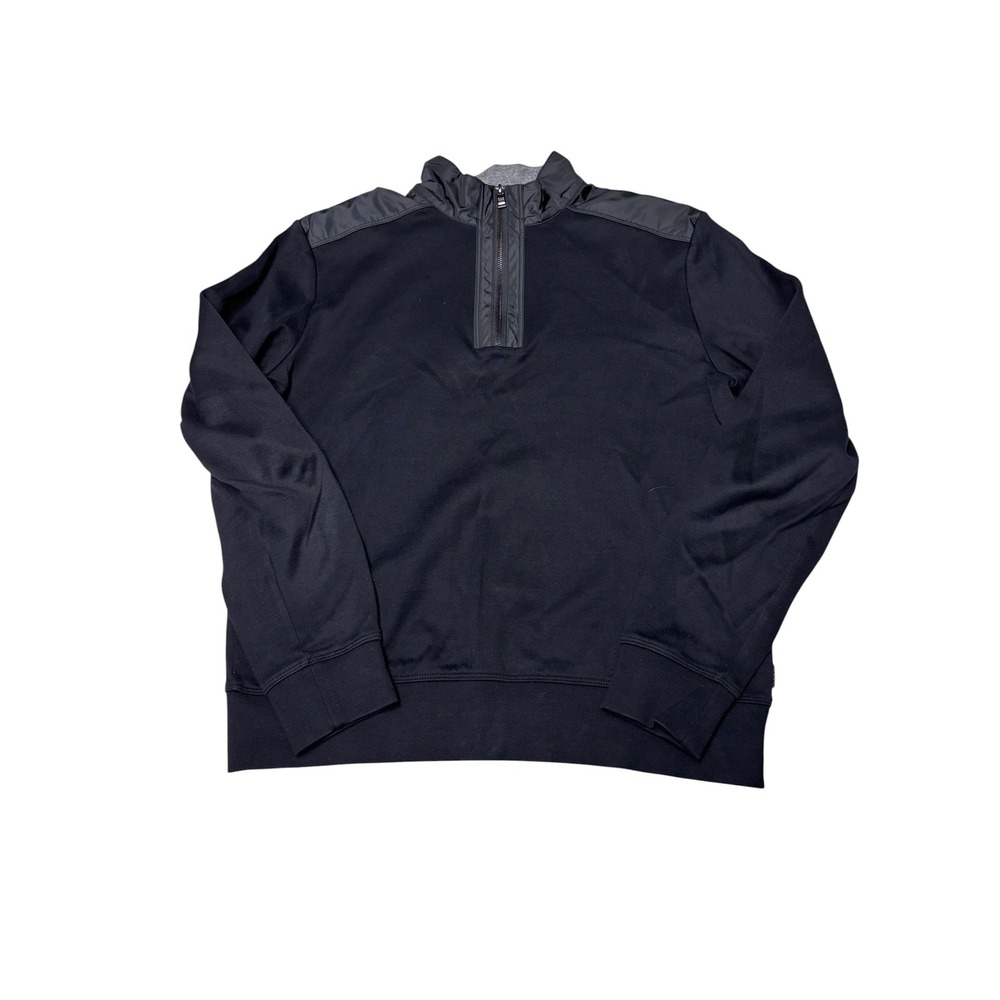 Hugo Boss Mens Black Quarter Zip Pullover Cotton Sweater Contrast Shoulder Small